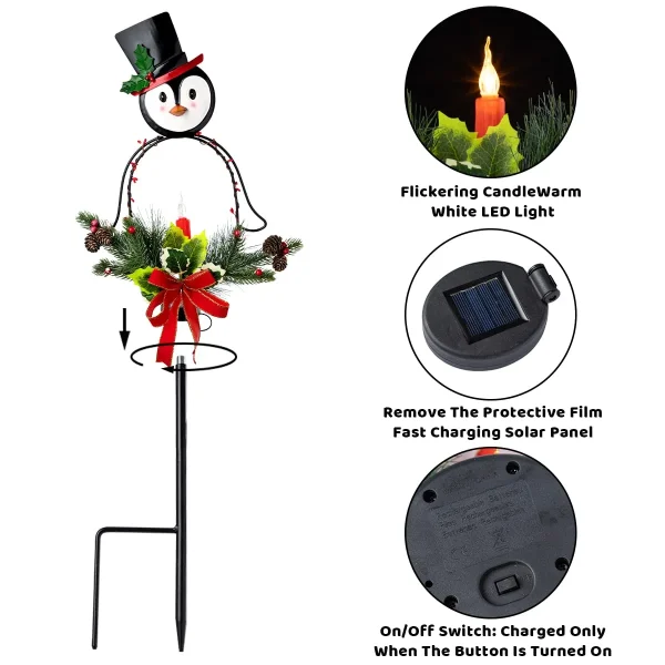 2pcs Christmas Penguin Solar Stake Lights