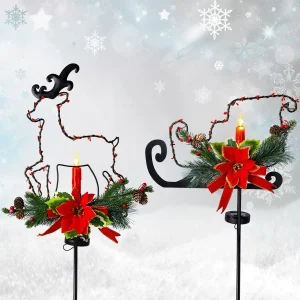 2pcs Christmas Reindeer Sleigh Solar Stake Lights