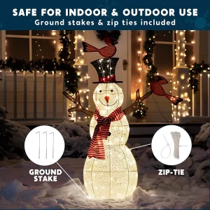 3D Snowman With Cardinals Lighted Christmas Yard Decorations
