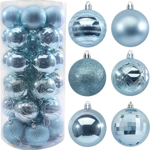 34pcs Light Blue Christmas Ball Ornaments
