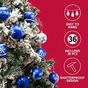 36Pcs Deluxe Christmas Ball Ornaments 2.36in Blue & White