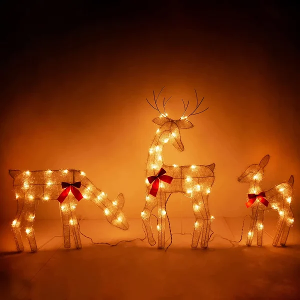 3pcs Light Up Yard Reindeer Family Decoration