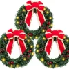 3pcs Cordless Pre Lit Artificial Wreath 20in