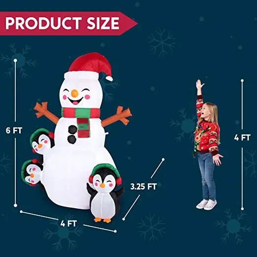 6ft LED Christmas Inflatable Snowman With Penguins