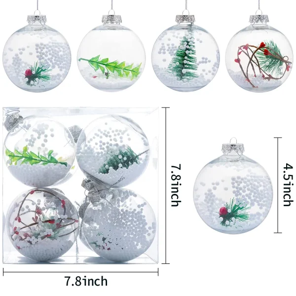 8pcs Snow Filling Clear Plastic Christmas Ornaments