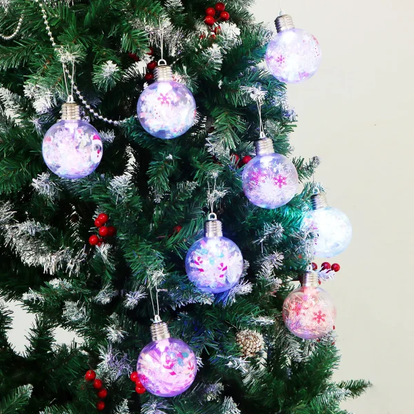 8pcs Plastic Light Up Christmas Ball Ornaments 3.15in