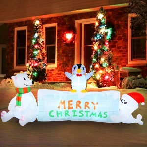8ft LED Ice Bricks Banner Merry Christmas Inflatable