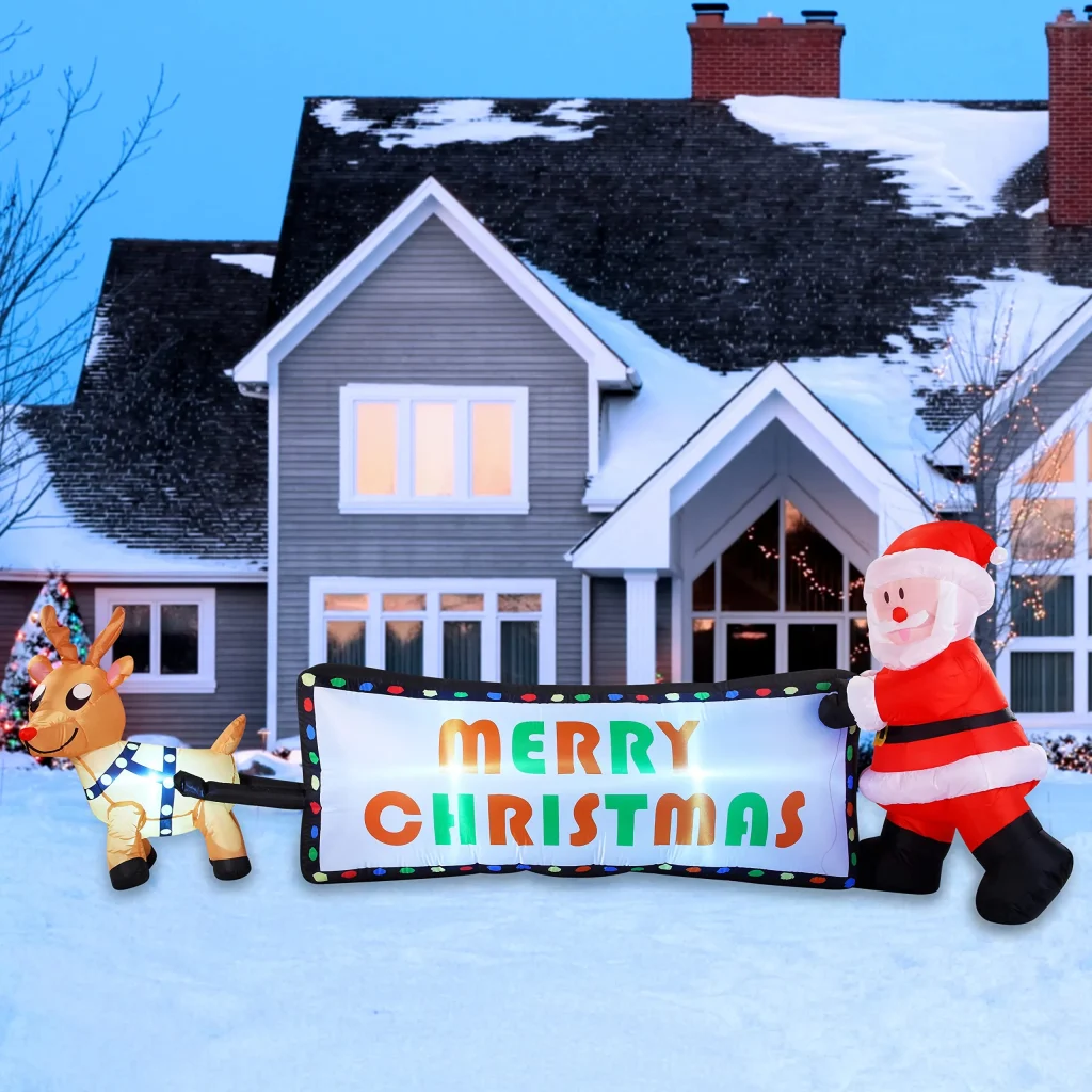 Reindeer pulling banner with santa