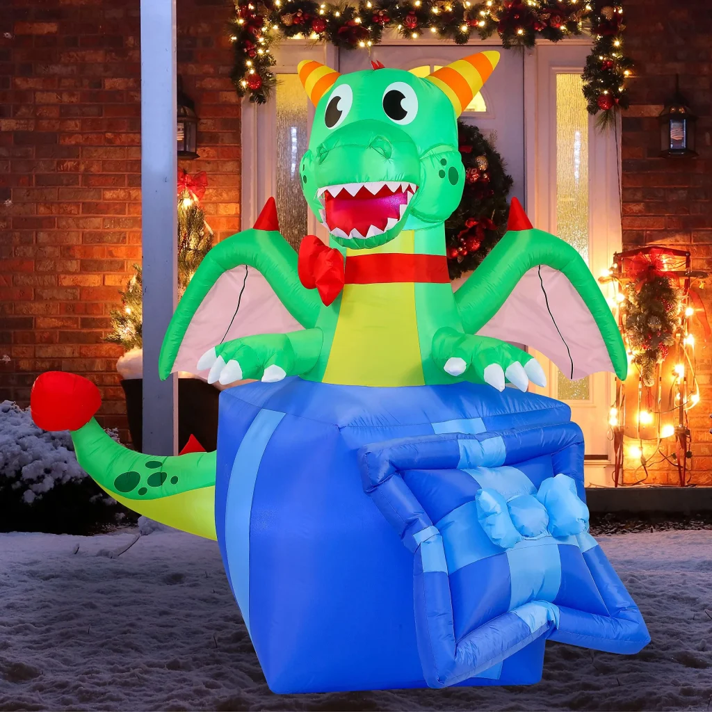 Christmas dragon inflatable in a gift box