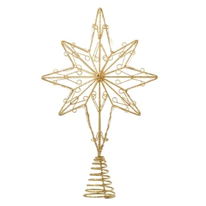 Gold Eight-point Star Tree Topper, Warm White