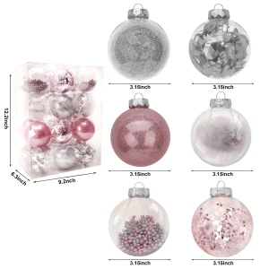 Plastic Clear Ball Ornaments with Filling – Pink