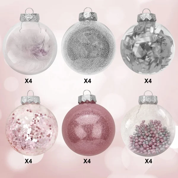 24pcs Clear Plastic Christmas Ball Ornaments 3.15in