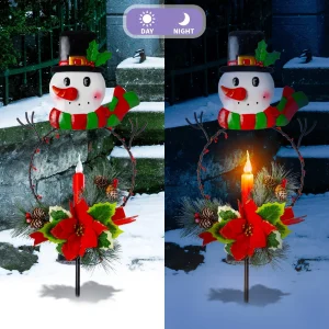 2pcs Snowman And Santa LED Christmas Solar Stake Lights