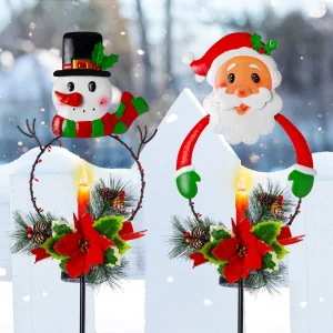 2pcs Snowman And Santa LED Christmas Solar Stake Lights