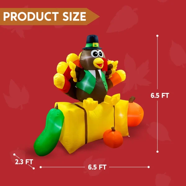 6ft Inflatable Turkey Decoration Sitting on a Straw Bale Thanksgiving
