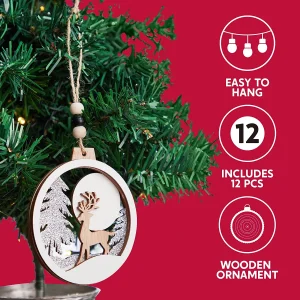 12pcs Wooden Reindeer Christmas Ornaments