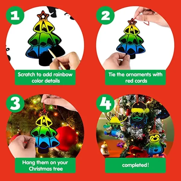 120pcs Christmas DIY Rainbow Scratch Paper Kit