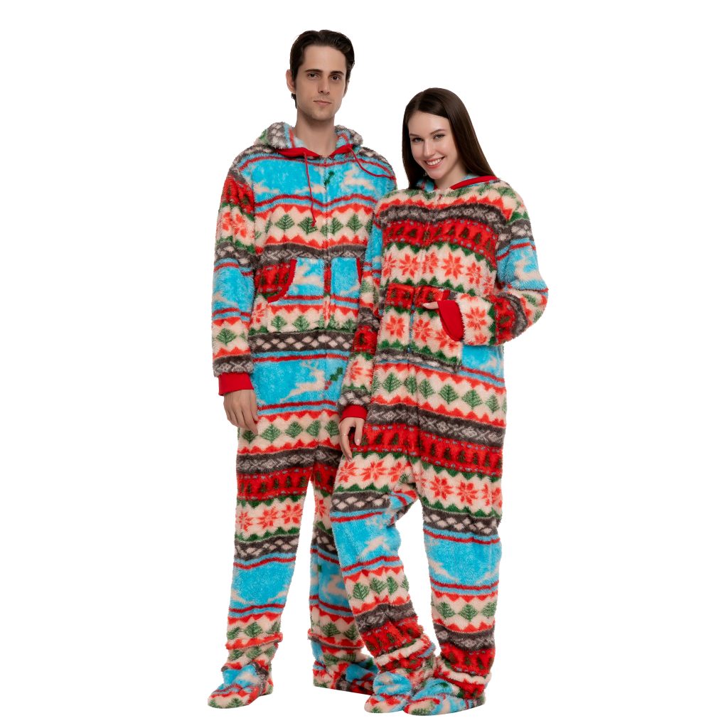 Plush couples matching Christmas pajamas