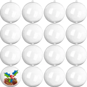16pcs Clear Plastic Fillable Christmas Ornaments 3.94in