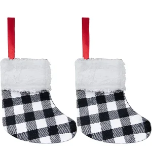 18pcs Black and White Plaid Christmas Stockings
