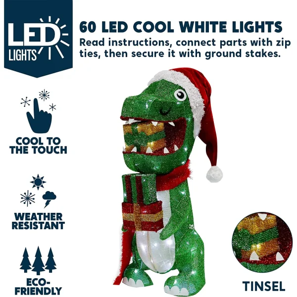 Tinsel Dinosaur 60 LED Cool White Christmas Yard Lights