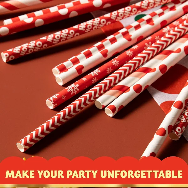 200pcs Disposable Christmas Paper Drinking Straws