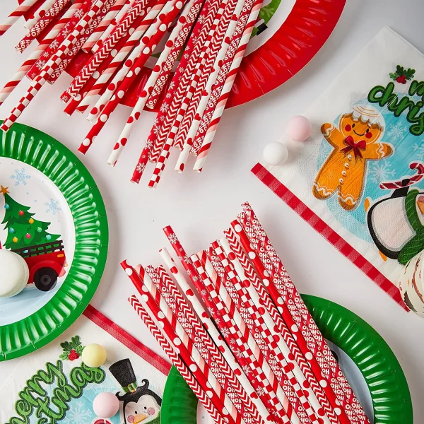 200pcs Disposable Christmas Paper Drinking Straws