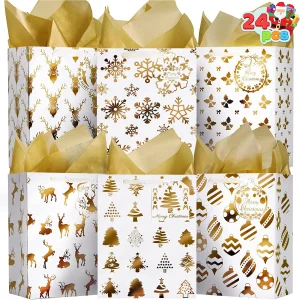 24Pcs Christmas Foil Gold Gift Bags