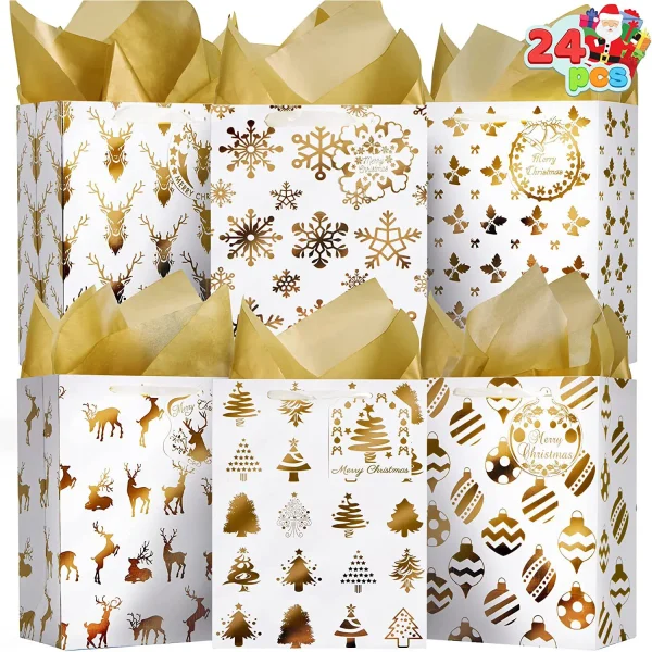 24pcs Christmas Gold Foil Gift Bags