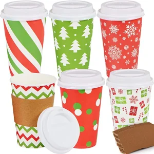 24Pcs Christmas Paper Cup 16 oz with Holiday Design