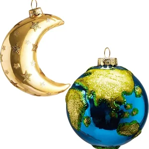 2pcs Glitter Moon And Earth Glass Christmas Ornaments