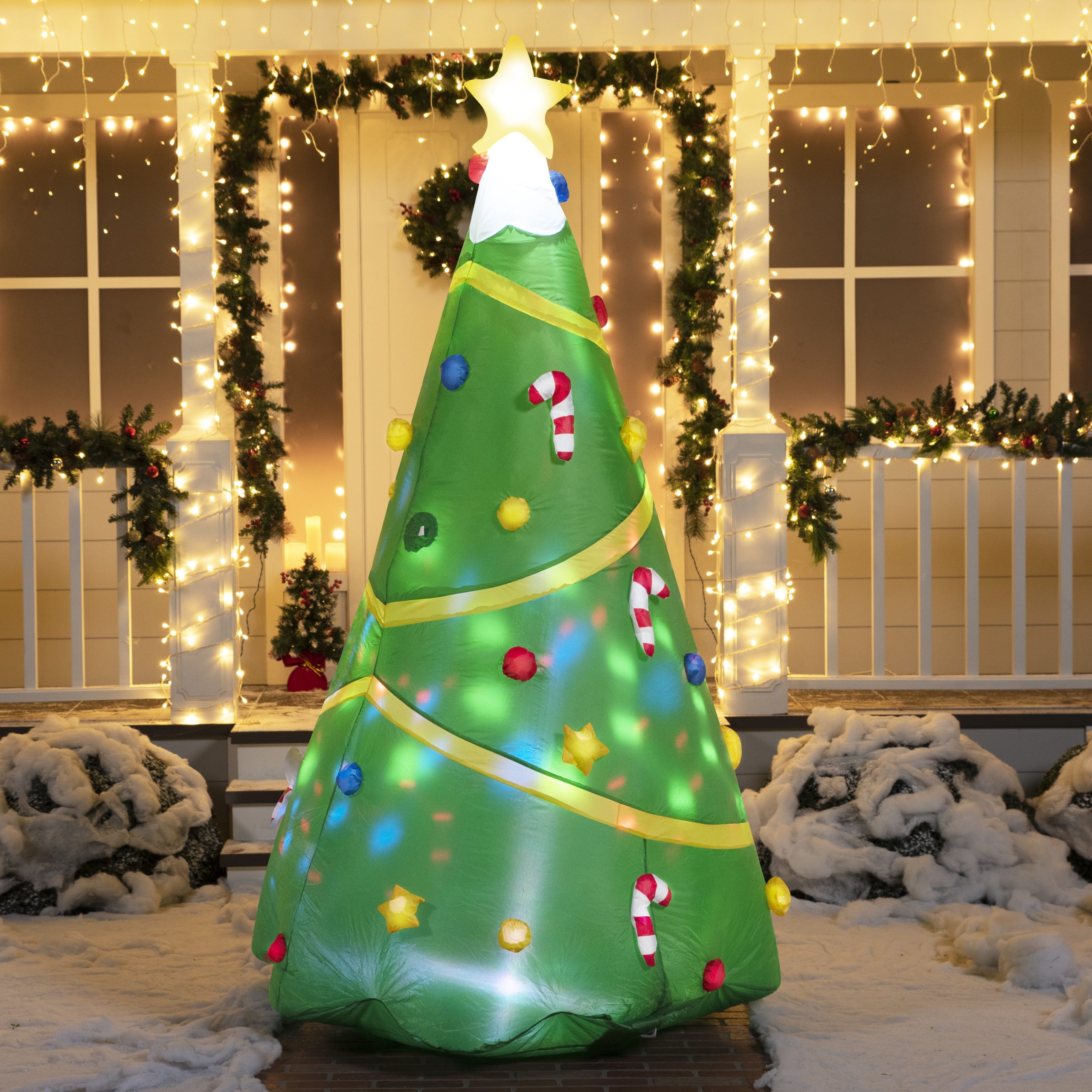 JOYFUL Lab6FT Inflatable - Up Lighted Blow Tree Christmas Decoration Santa
