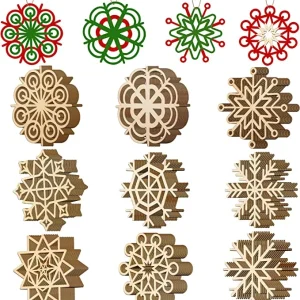 36Pcs snowflake wooden ornaments