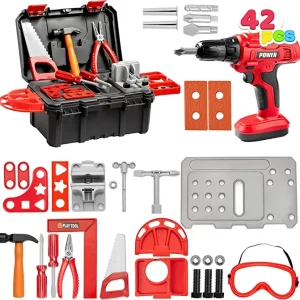 42pcs Kids Toy Tool Set with Construction Workbench Box
