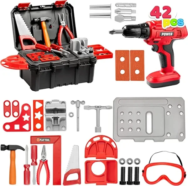 42pcs Kids Toy Tool Set with Construction Workbench Box