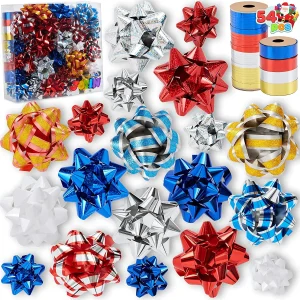 48pcs Red Silver Blue and White Christmas Gift Bows