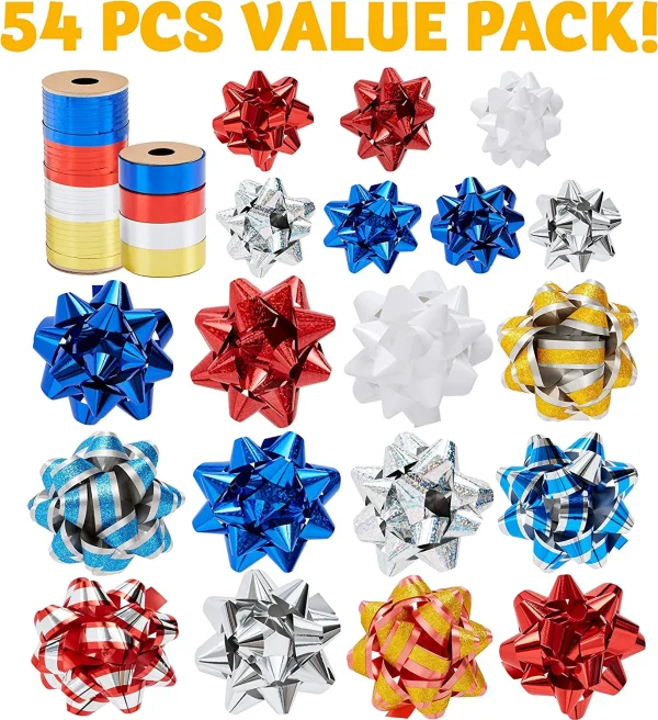 48pcs Red Silver Blue and White christmas gift Bows
