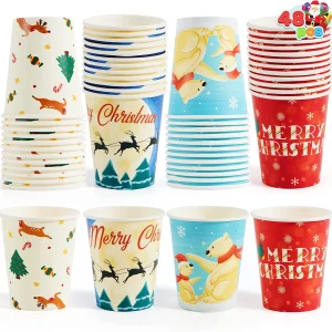 48Pcs Christmas Paper Cup 9 oz with Holiday Design