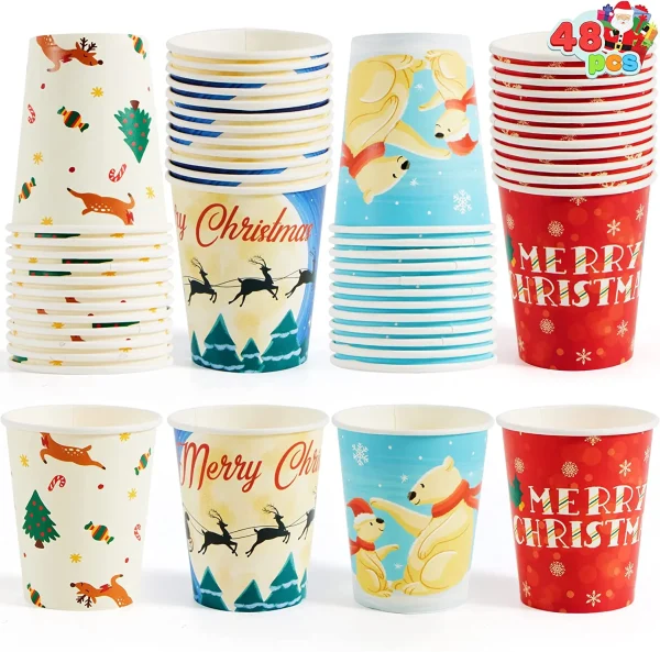 48pcs Christmas Disposable Paper Cups 9oz