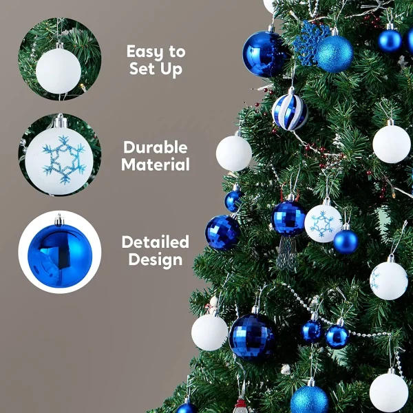 50pcs Dark Blue and White Christmas Ball Ornaments