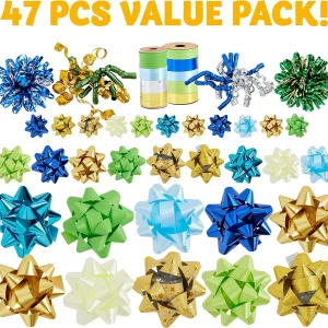 50pcs Gold Green and Blue Christmas Gift Bows