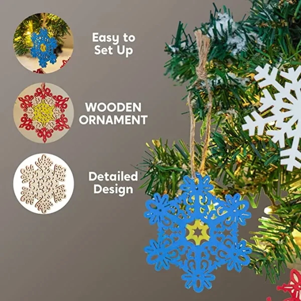 60pcs Christmas Hanging Wooden Snowflake Ornament
