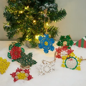 60pcs Christmas Hanging Wooden Snowflake Ornament