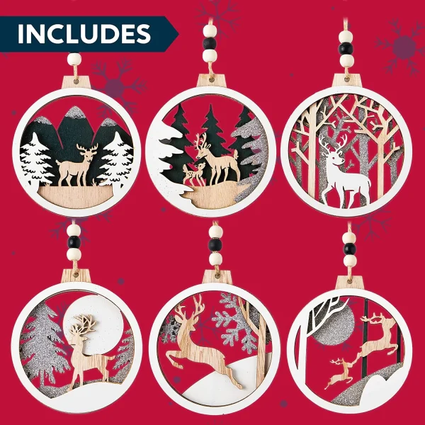 6pcs Wooden Reindeer Christmas Ornaments