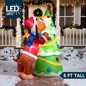 6ft LED Christmas Puppy Inflatable Putting A Tree Topper