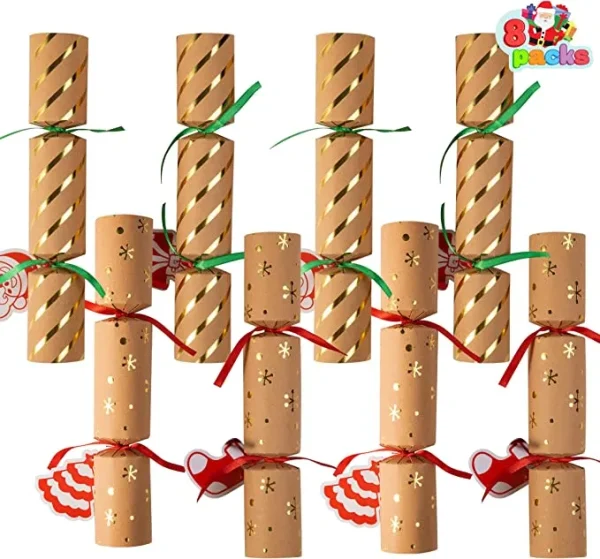 8pcs No Snap Christmas Party Crackers In Classic Design