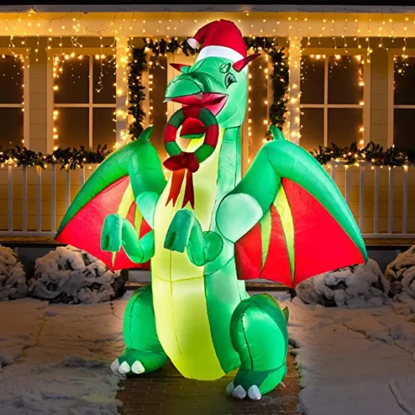 8ft LED Realistic Green Christmas Dragon Inflatable
