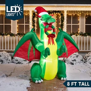 8ft LED Realistic Green Christmas Dragon Inflatable