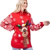 Womens LED Long Light Up Reindeer Ugly Sweater