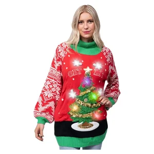 Light Up Adult Ugly  Christmas Sweater-Tree